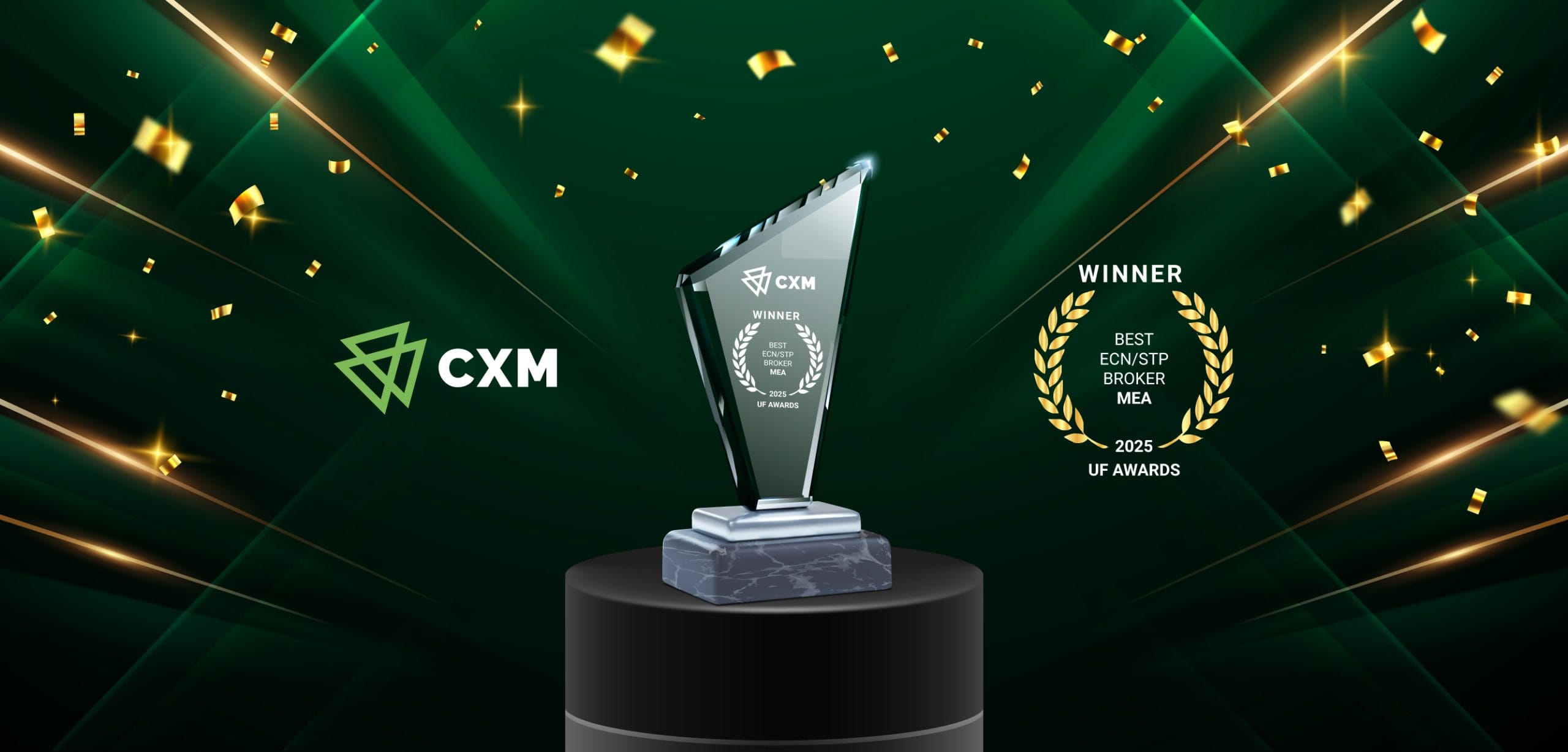 CXM คว้ารางวัลโบรกเกอร์ ECN/STP ยอดเยี่ยม – MEA ในงาน Ultimate Fintech Awards 2025!
